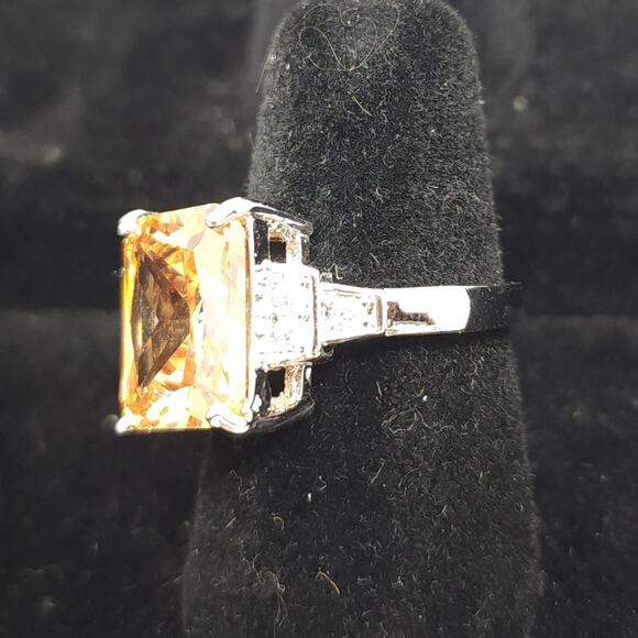 Princess Cut Champagne & Cubic Zirconia Rose Gold Ring Gift Silver Womens Size 7 - Picture 2 of 11